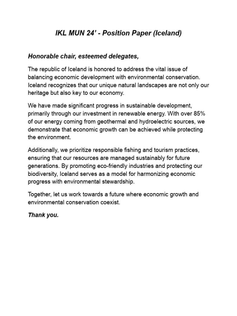IKL MUN 24' - Position Paper | PDF