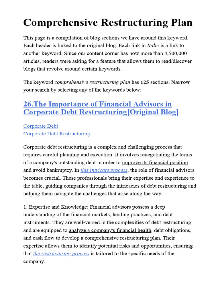 Comprehensive Restructuring Plan - FasterCapital 2 | PDF | Bankruptcy ...