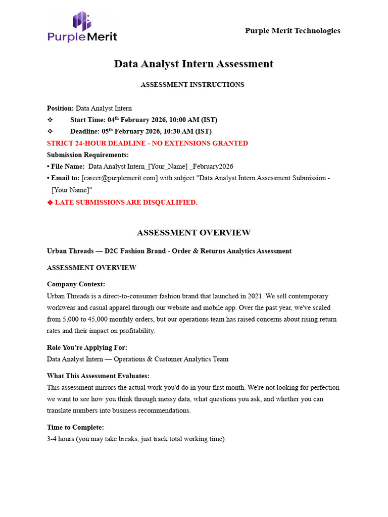 Data Analyst Intern Assessment February2026 | PDF | Data Analysis | Data