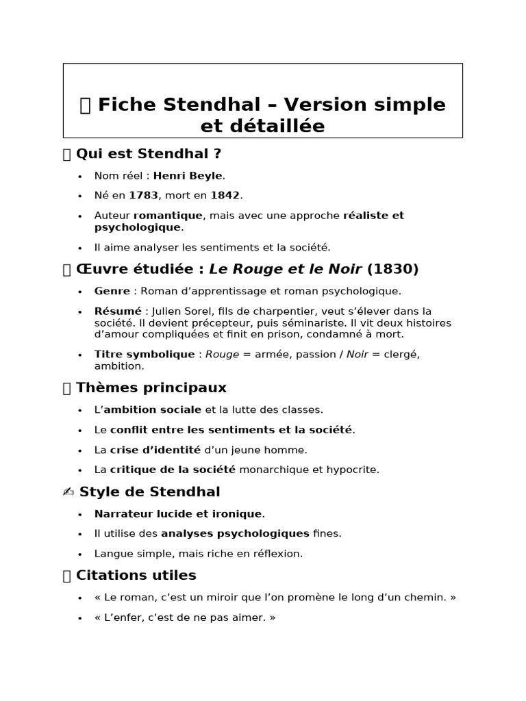 ? Fiche Stendhal | PDF