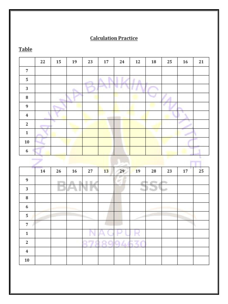 Calculation Practice Sheet | PDF | Mathematics | Arithmetic