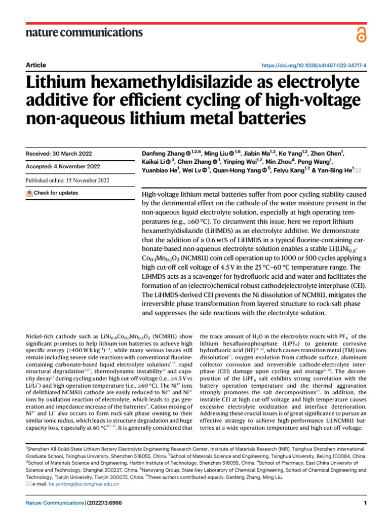 Lithium Hexamethyldisilazide As Electrolyte Additive For Ef Cient ...