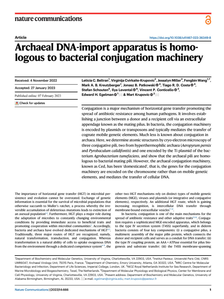 Archaeal DNA Import Apparatus | PDF | Archaea | Biology