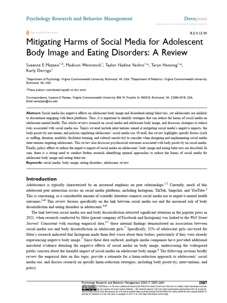Mitigating Harms of Social Media For Adolescent | PDF | Body Image ...