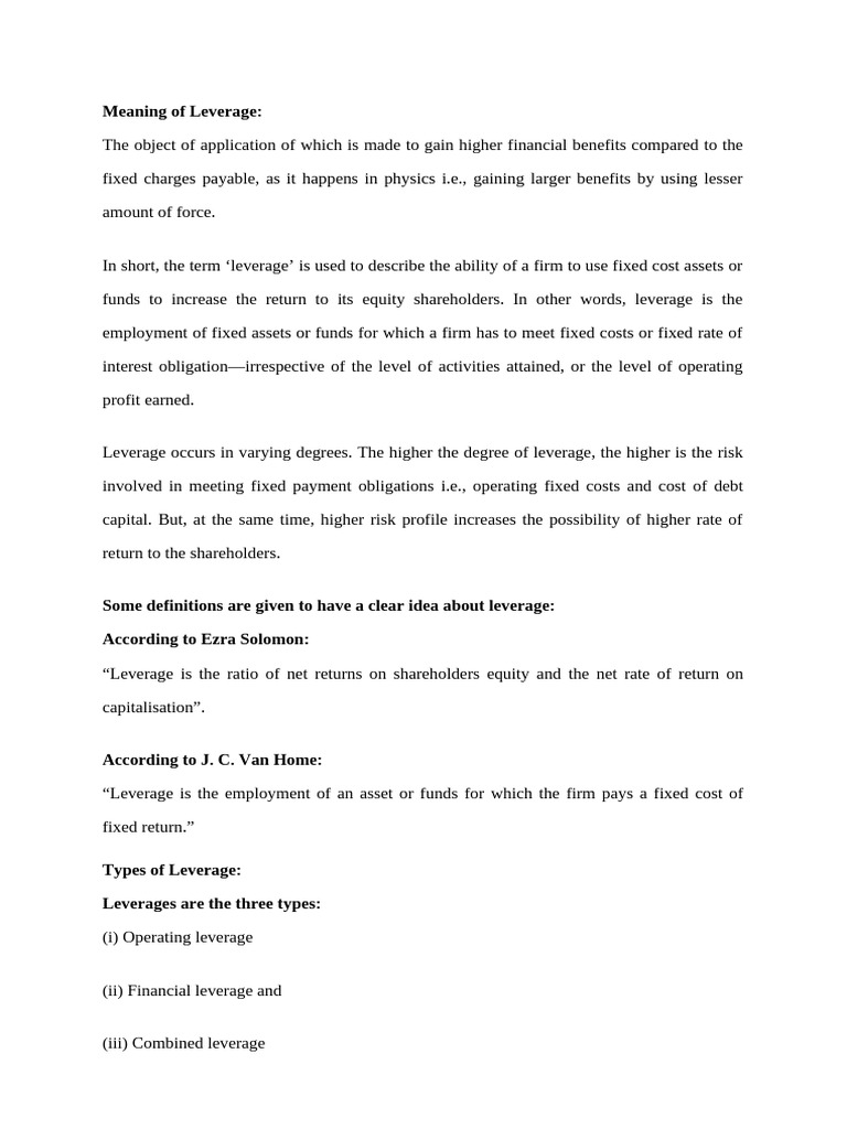 Leverage Notes | PDF | Leverage (Finance) | Preferred Stock