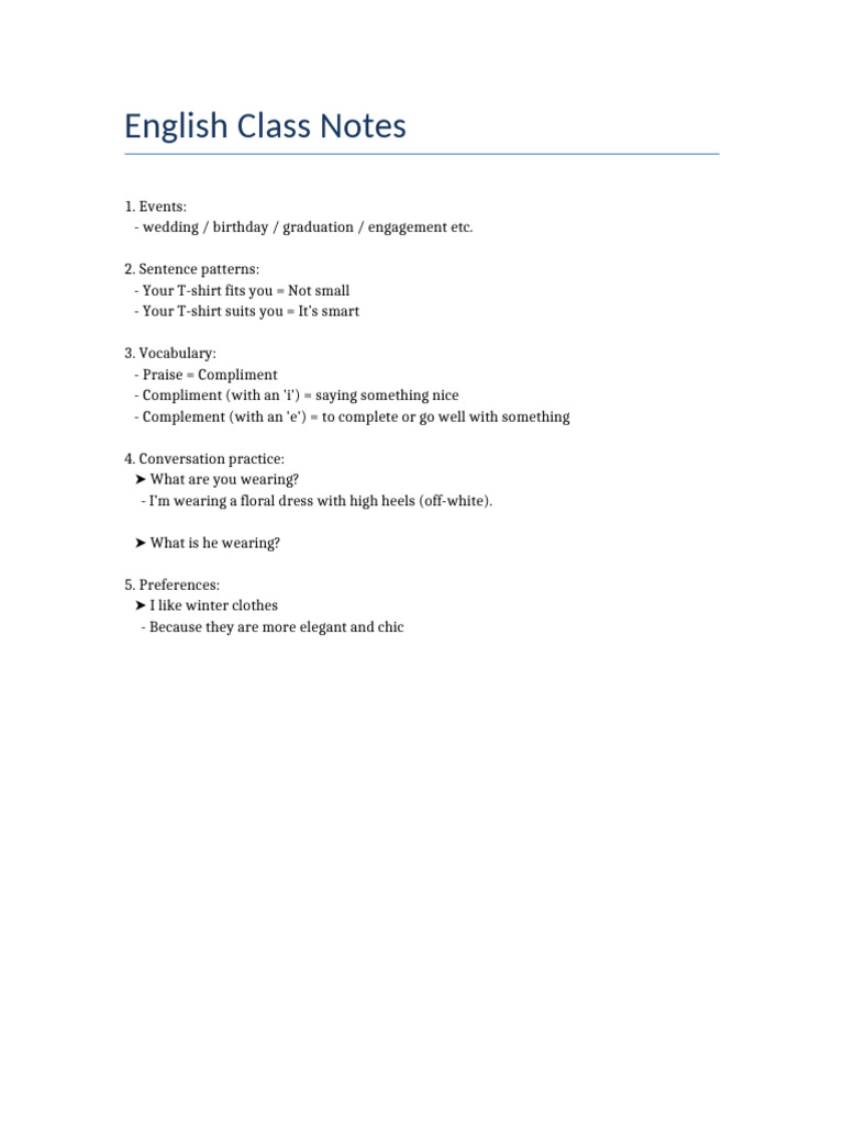 English Class Notes | PDF