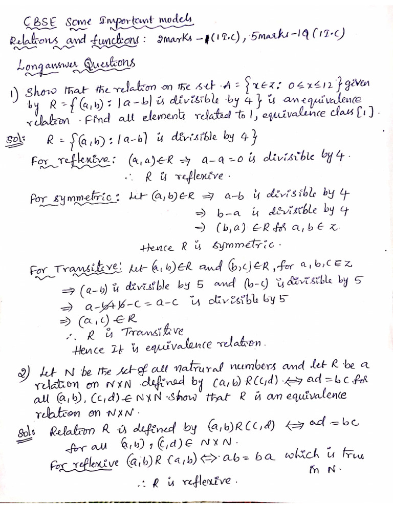 Cbse Imp Questions From Relations and Functions-1 | PDF