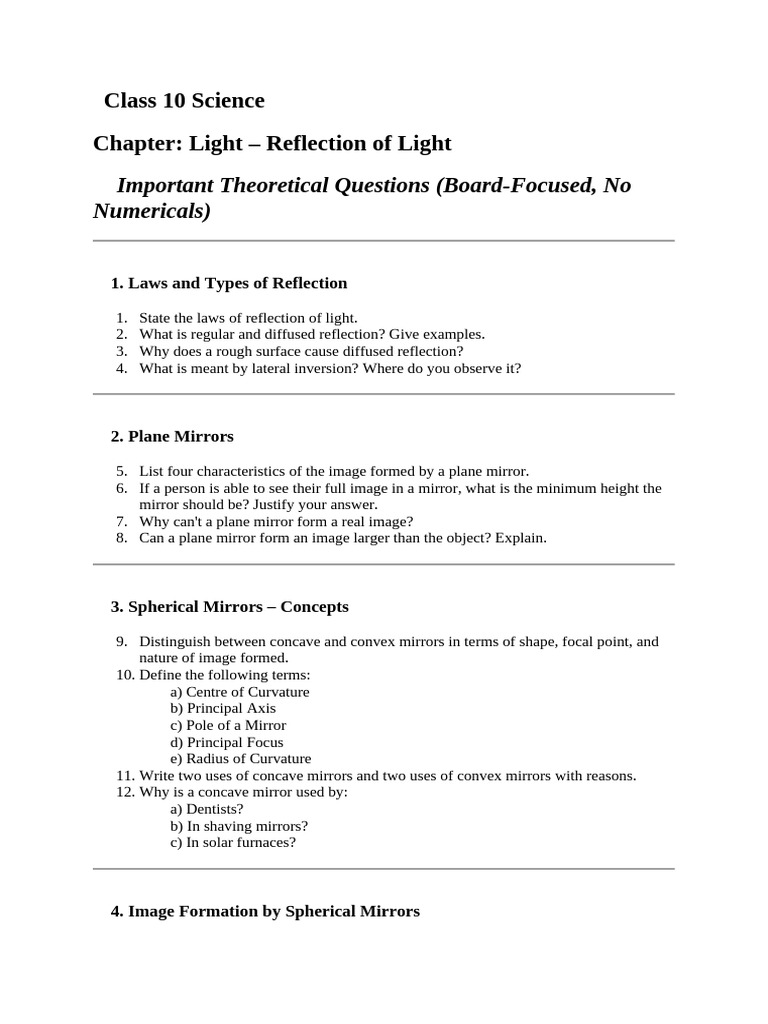 Light Theoratical Questions | PDF | Mirror | Optics