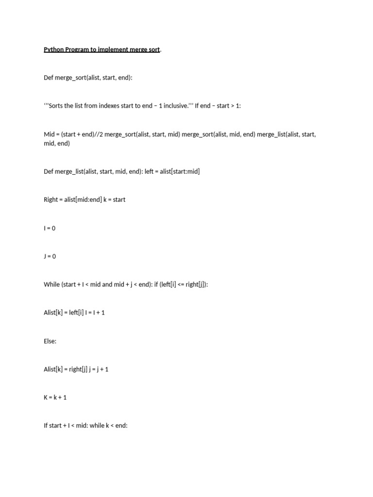 Python Program To Implement Merge Sort | PDF