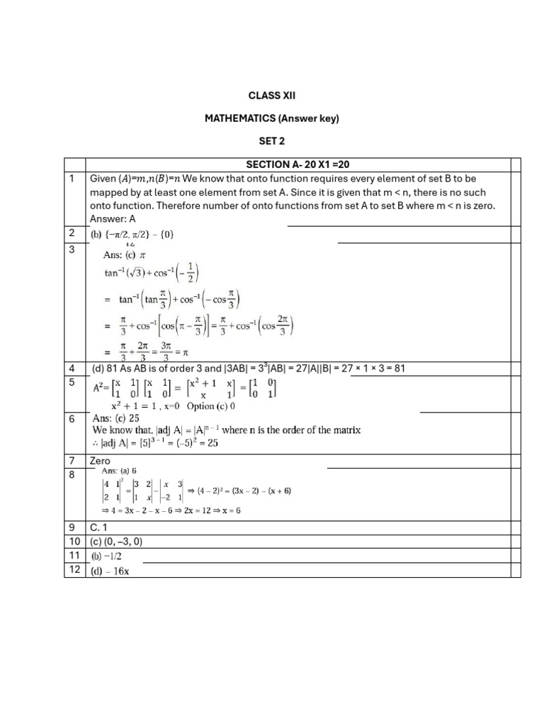 Class 12 Maths Key Set 2 | PDF