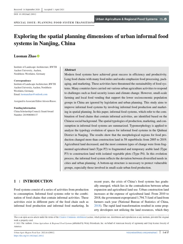 Exploring The Spatial Planning Dimensions of Urban Informal Food ...