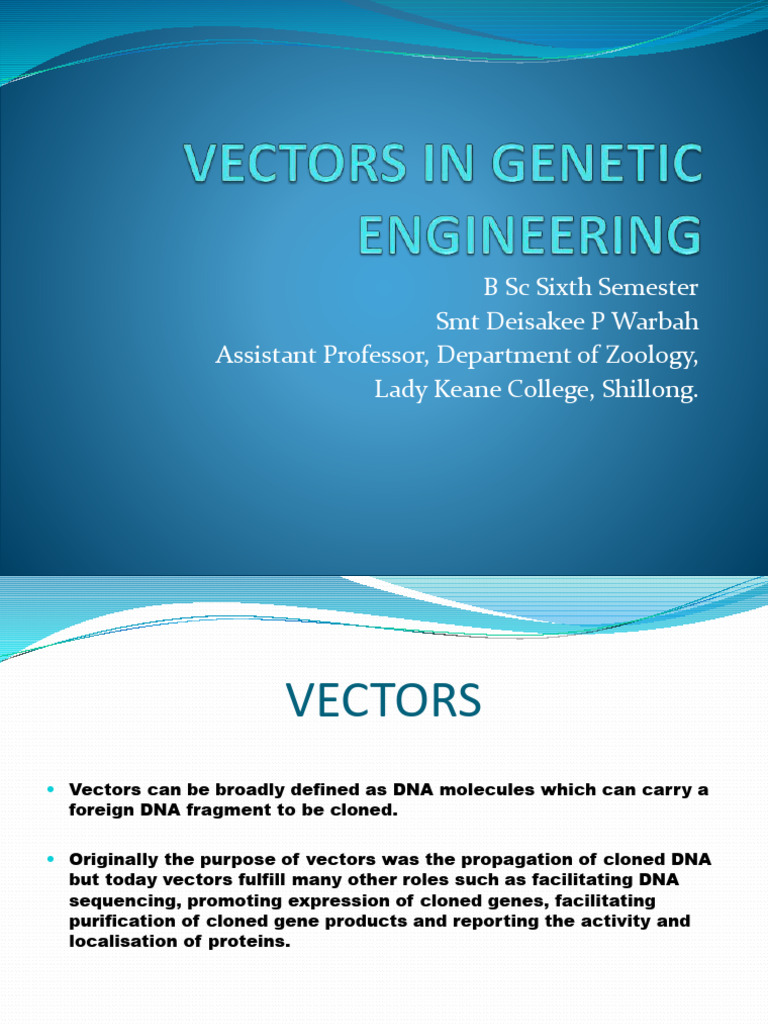 Vectors in Genetic Engineering | PDF | Molecular Cloning | Vector ...
