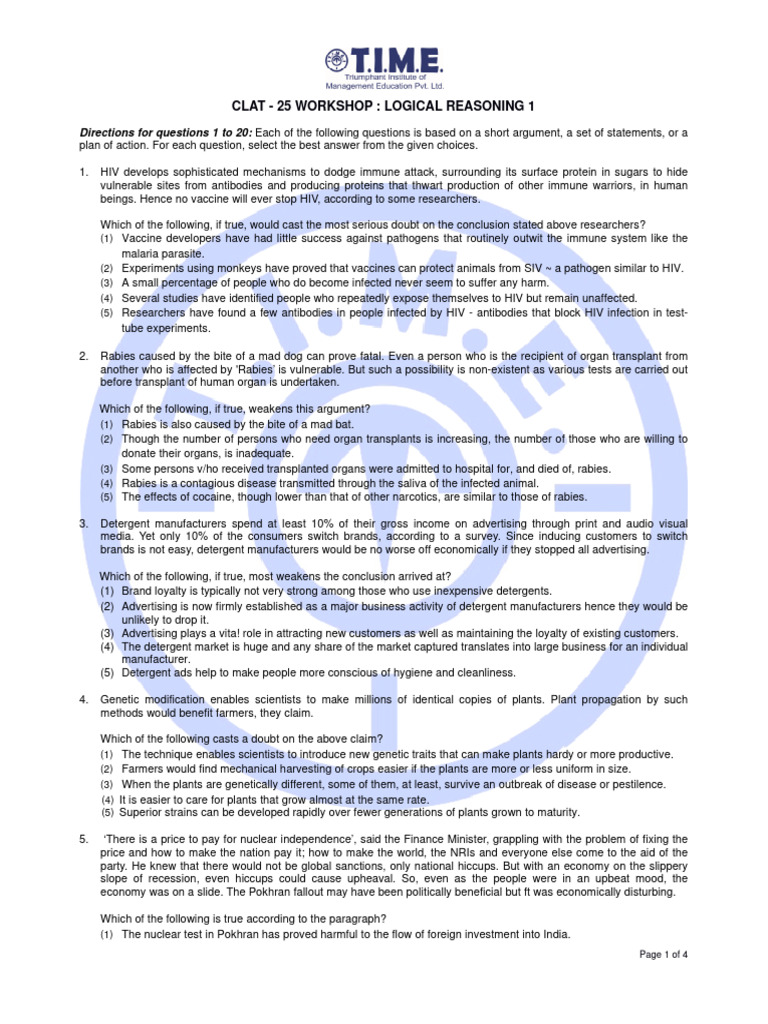 Clat - 25 Workshop - Logical Reasoning 1 (Handout) | PDF | Organic ...