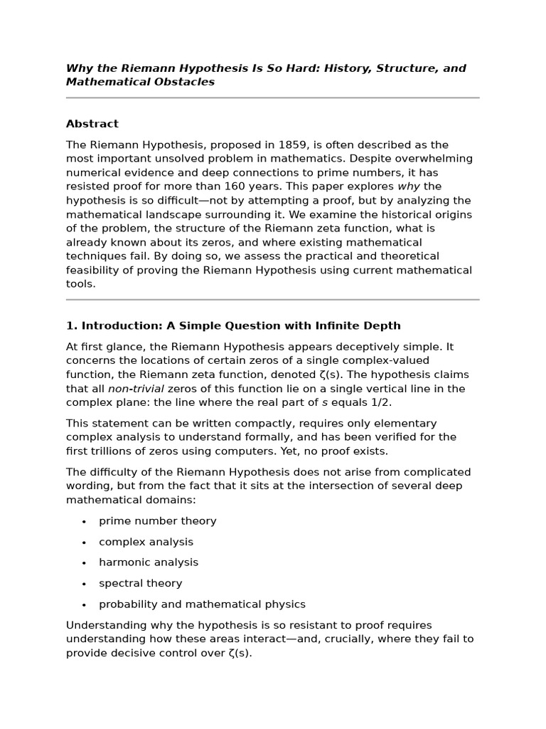 Why the Riemann Hypothesis is So Hard | PDF | Mathematical Analysis ...