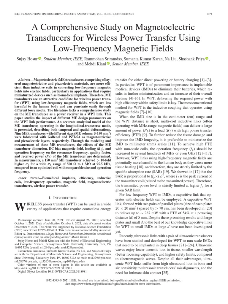 A Comprehensive Study On Magnetoelectric Transducers For Wireless Power ...