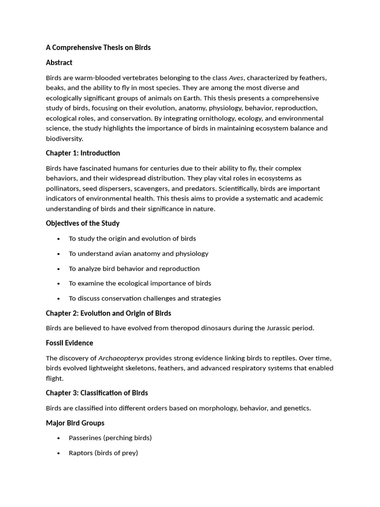 A Comprehensive Thesis On Birds | PDF | Birds | Conservation Biology