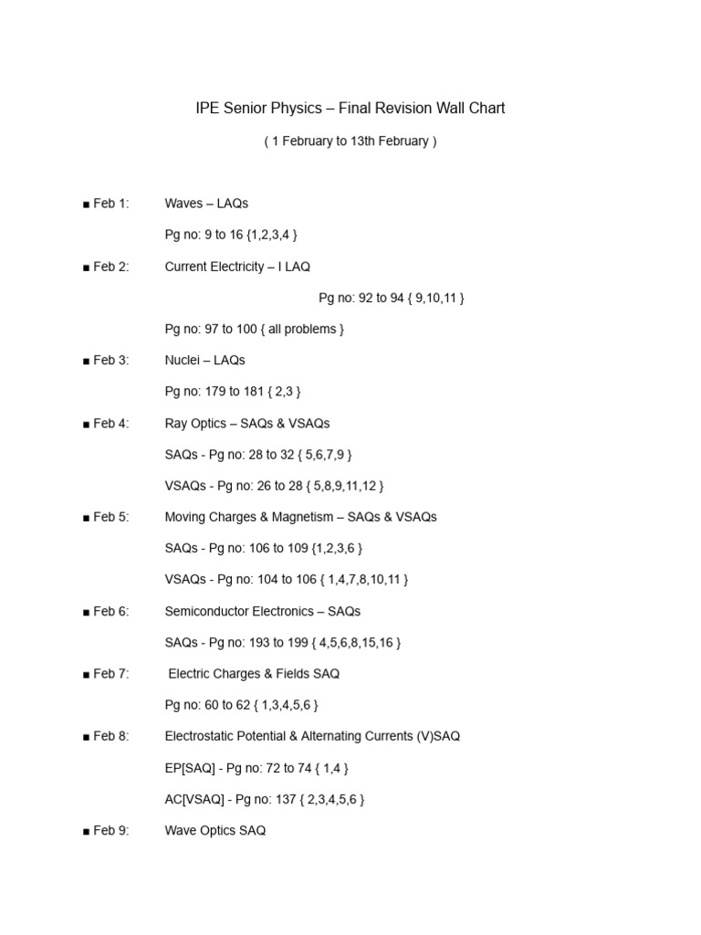 IPE PHYSICS Last Revision Schedule | PDF