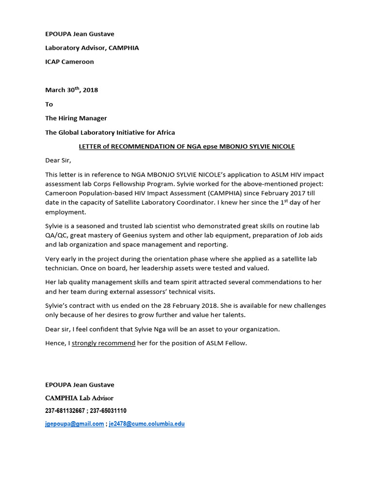 Letter of Rec - Mbonjo-1 | PDF