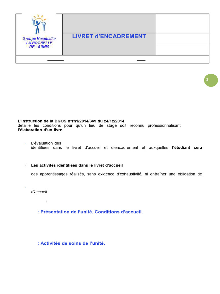 Livret Accueil Et Encadrement ESI Pédiatrie Validé 23 02 2017 | PDF ...