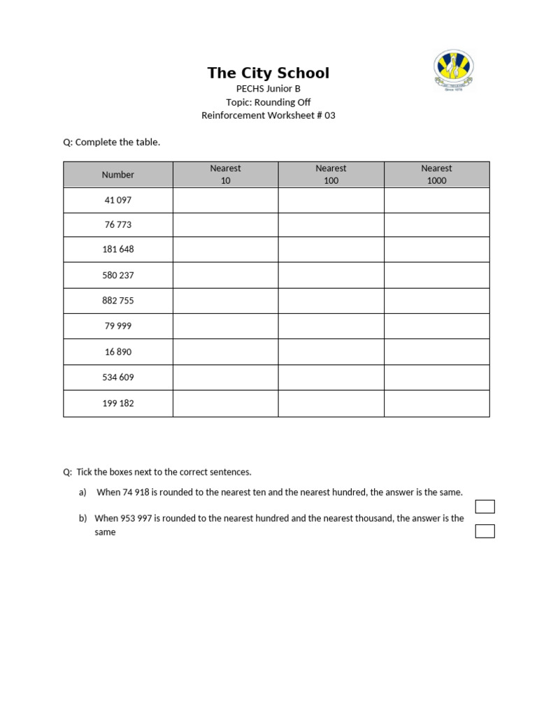 Mathematics Reinforcement Worksheet Rounding Off | PDF