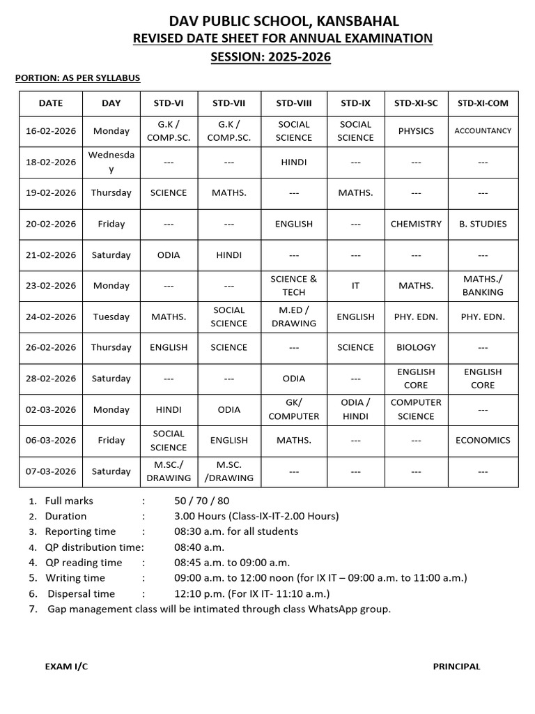 Revised Date Sheet For Annual Exam - 2025-26 | PDF | Chess Openings ...