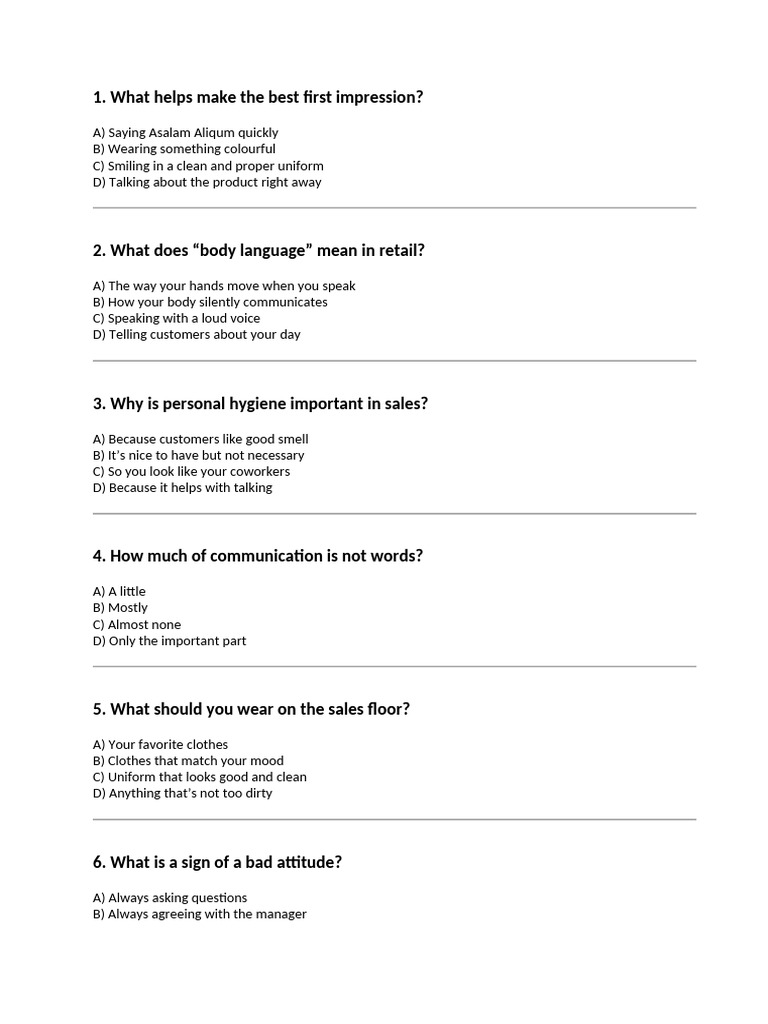 QUestionair To Upload - Training | PDF | Body Language