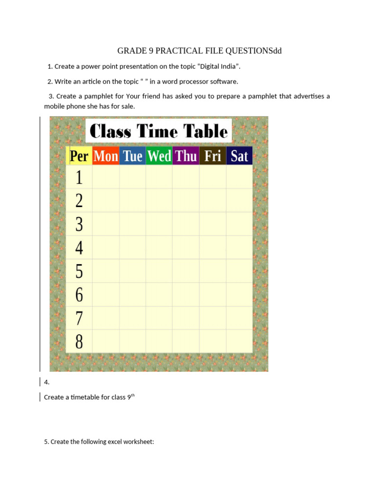 Grade 9 Practical Questions New | PDF