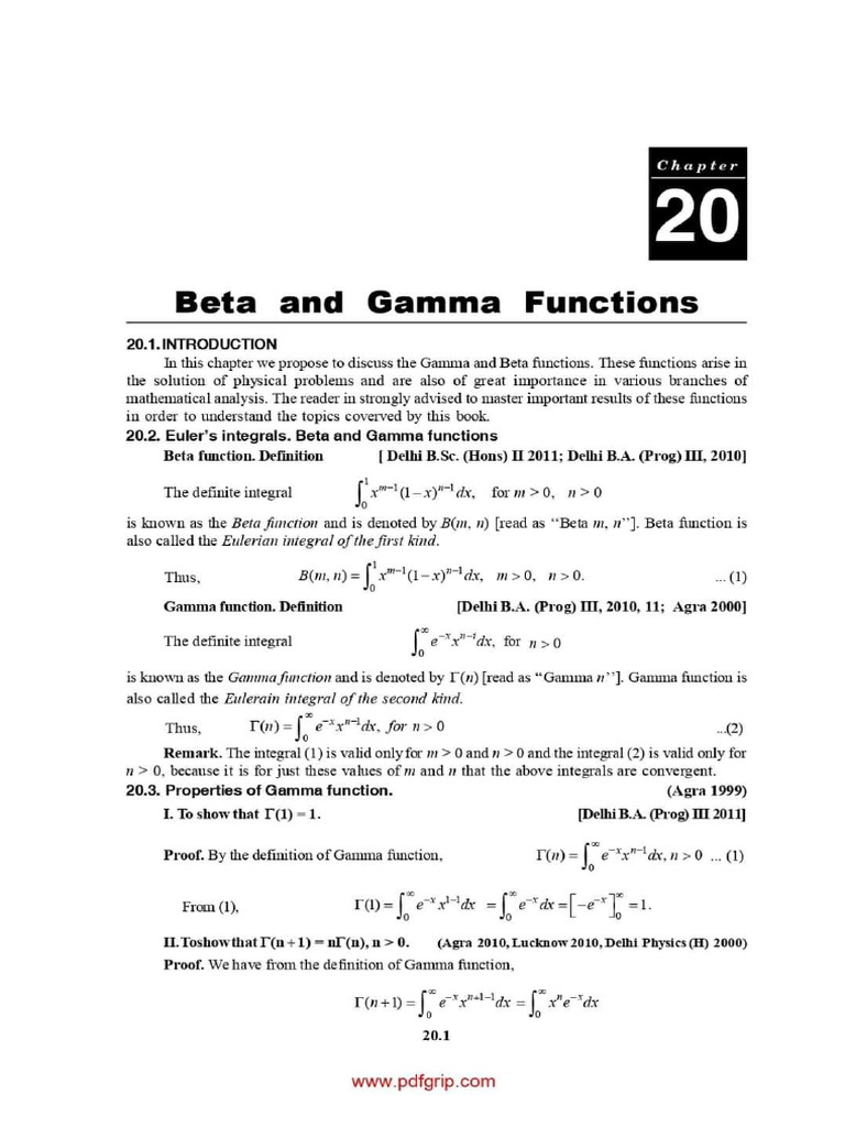 Beta & Gamma Functions PDF | PDF
