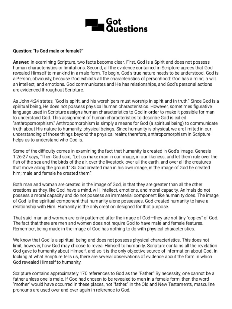 Is God Male or Female - Printer Friendly | PDF | God | God In Christianity