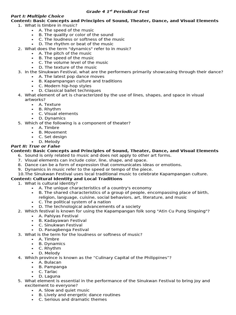 Grade 4 1st Periodical Test | PDF | Flexibility (Anatomy) | Dances