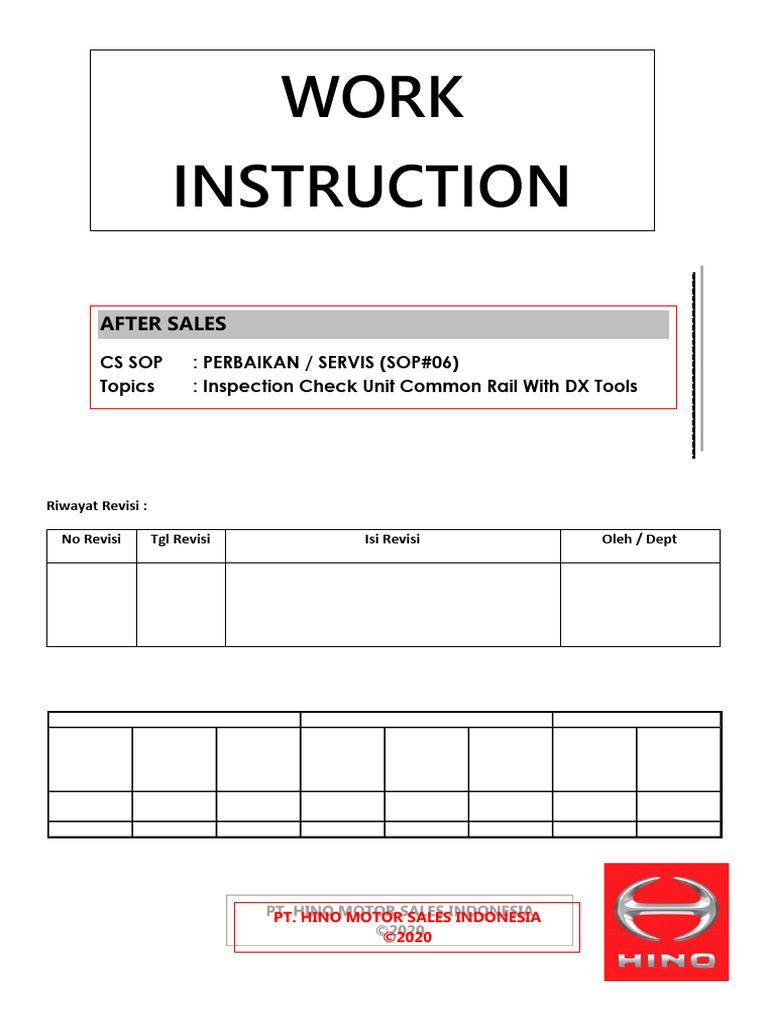 Work Instruction - Inspection Check Unit Common Rail With DX Tools | PDF