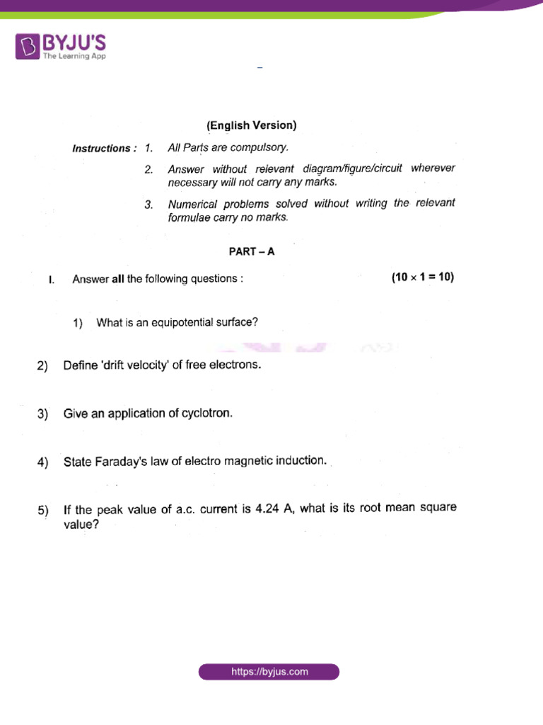 Karnataka Board 2nd PUC Physics Previous Year Paper 2018 | PDF