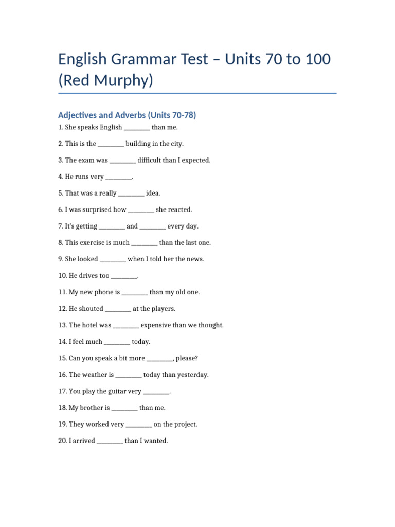 Red Murphy Units 70 To 100 Test | PDF | Linguistics | Syntax