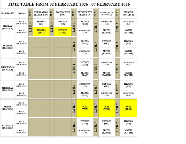 Next Week Evening Final Time Table 02 Feb to 07 Feb 26-27 | PDF