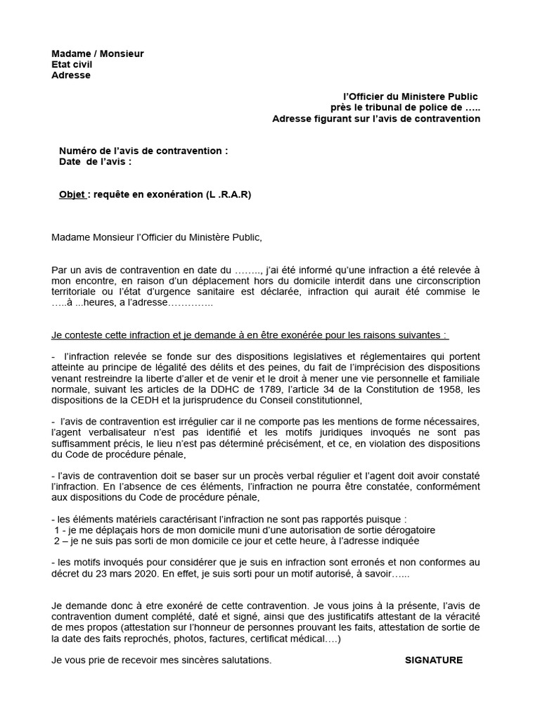 Modele Simplifie Courrier Contestation Confinement | PDF | Gouvernement ...