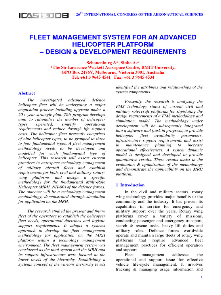 Fleet Management System For An Advanced Helicopter Platform | PDF ...