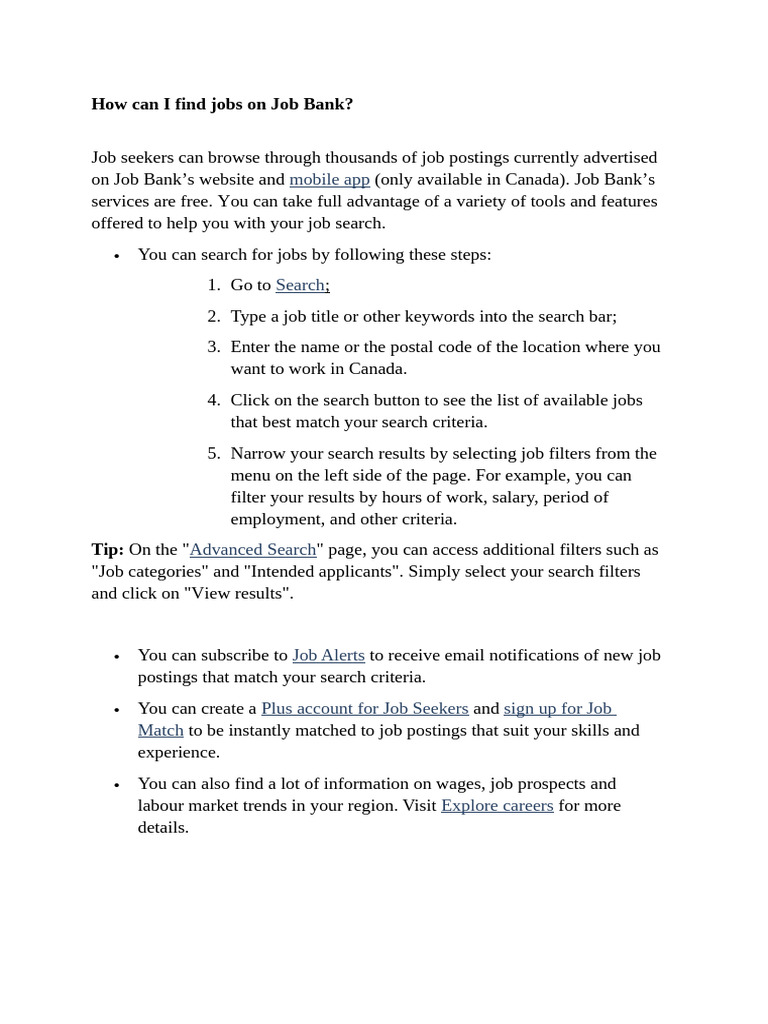 How Can I Find Jobs On Job Bank | PDF