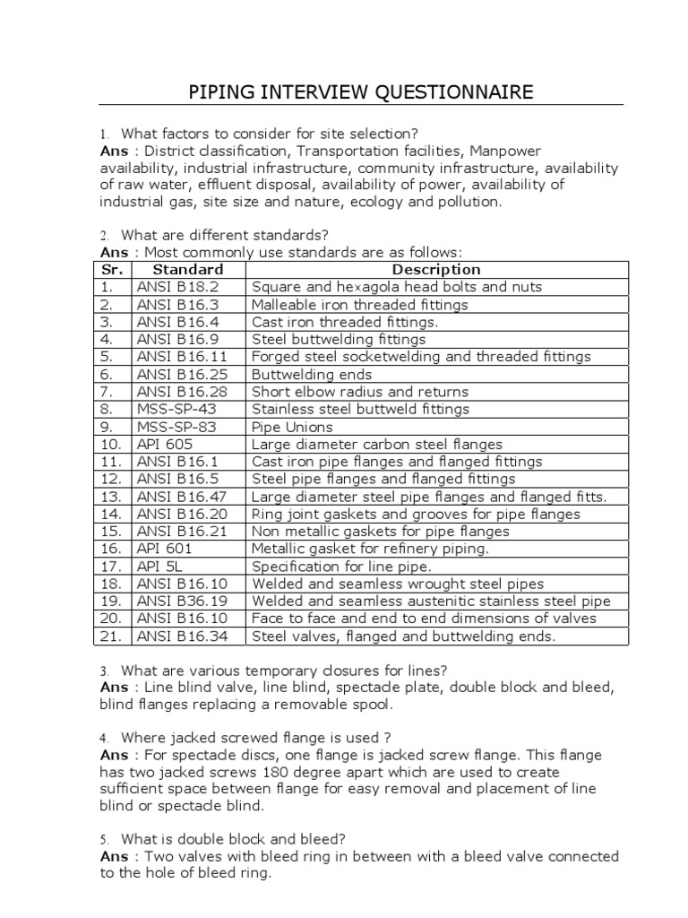 Piping Standards and Interview Guide | PDF | Pipe (Fluid Conveyance ...