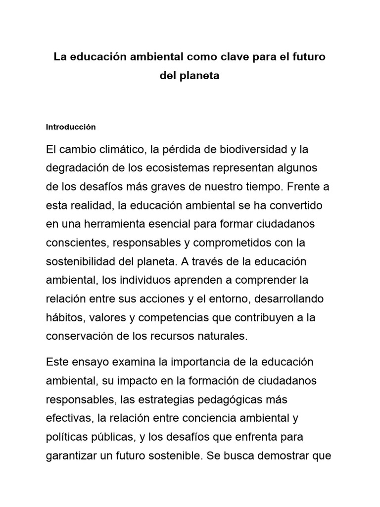 La Educación Ambiental Como Clave para El Futuro Del Planeta | PDF ...