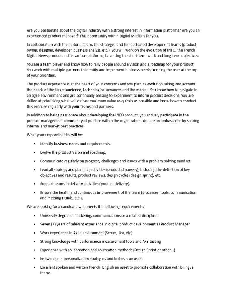 Job Description - Product Owner | PDF | Agile Software Development ...