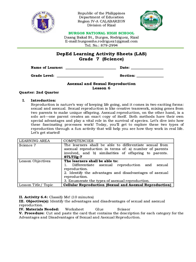 OCT. 16 - Q2 Week 6 LEARNING ACTIVITY SHEET - SCIENCE 7 | PDF ...