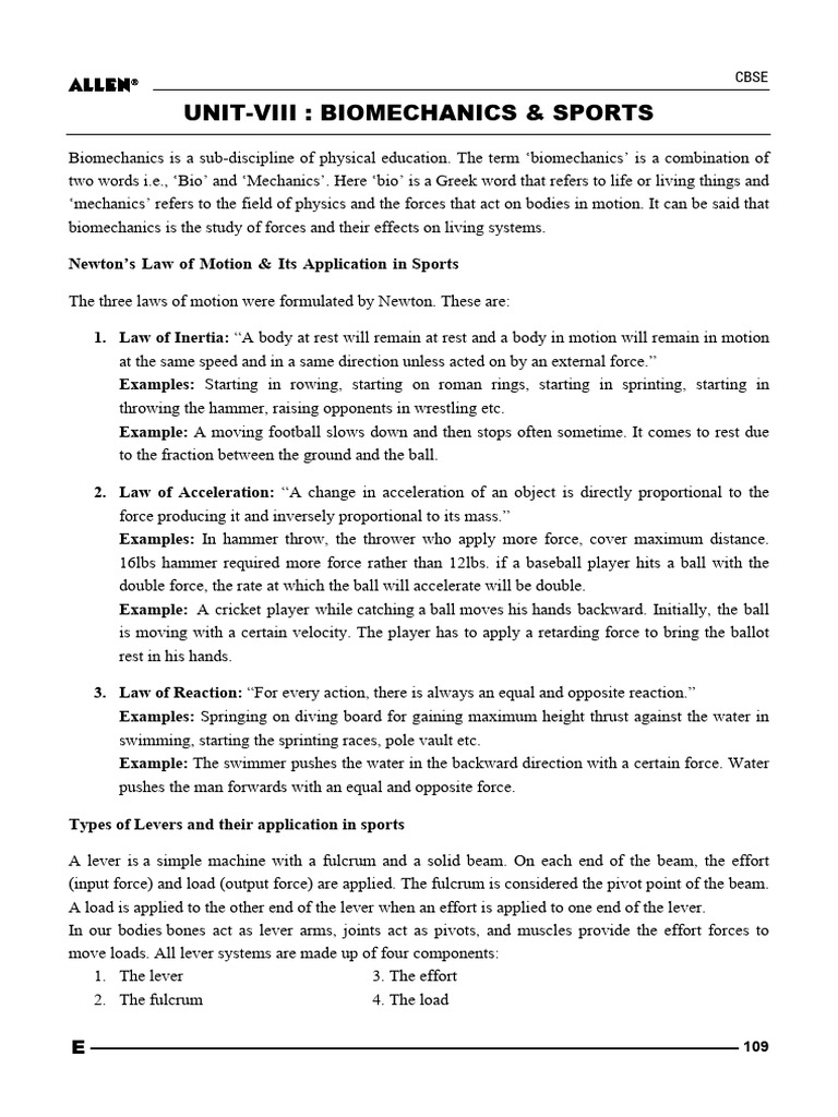 08 - Unit-8 Biomechanics - Sports PDF | PDF | Lever | Friction