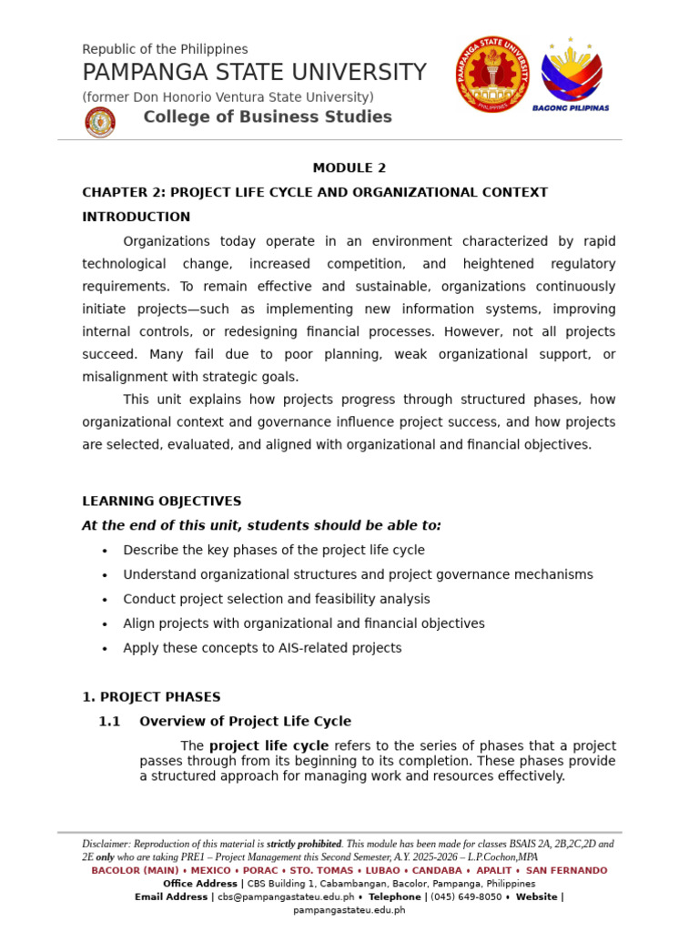 Module 2 PROJECT LIFE CYCLE AND ORGANIZATIONAL CONTEXT | PDF | Project ...