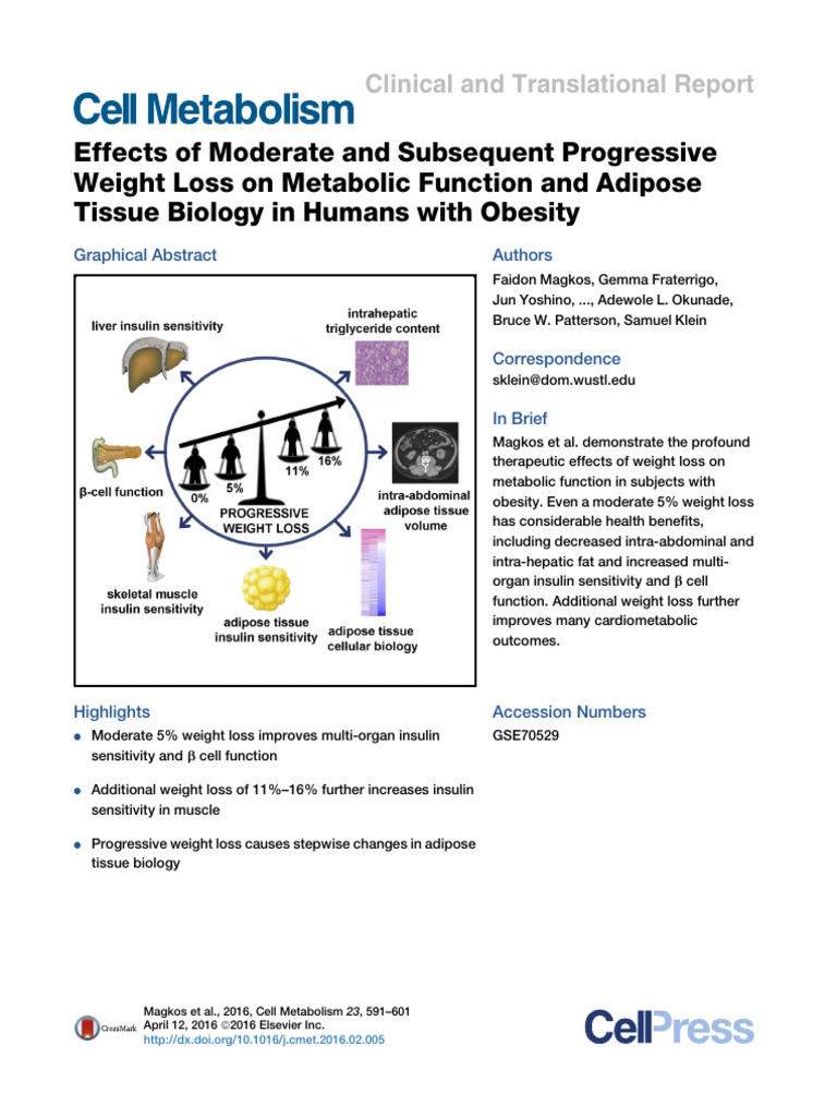 Effects of Moderate and Subsequent Progressive Weight Loss On Metabolic ...