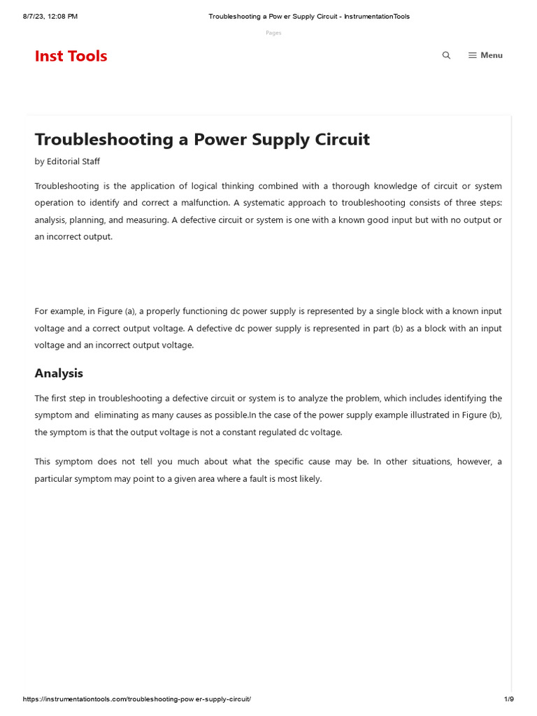 Troubleshooting A Power Supply Circuit - InstrumentationTools | PDF ...