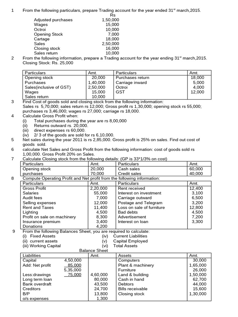 Financial Statement Without Adjustment | PDF | Balance Sheet | Working ...