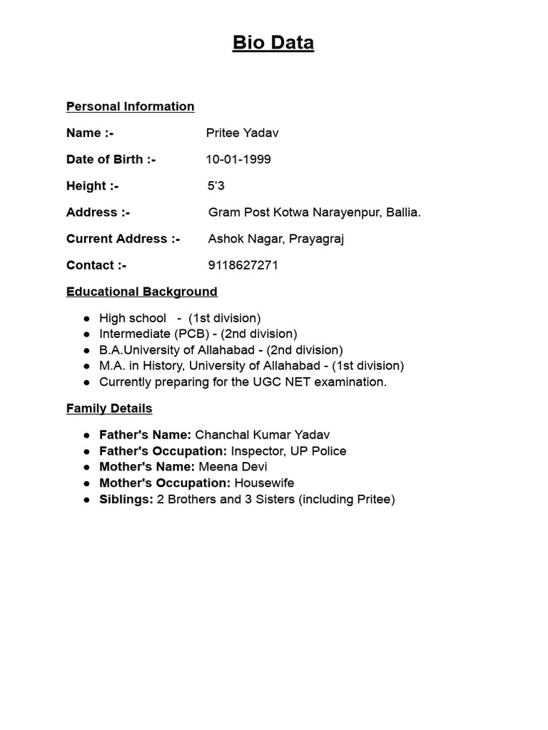 Bio Data | PDF