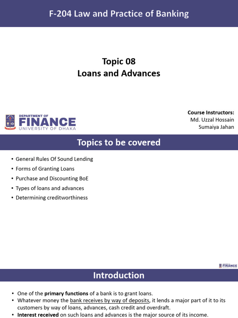 Topic 08 Loans and Advances PART 1 | PDF | Loans | Banks