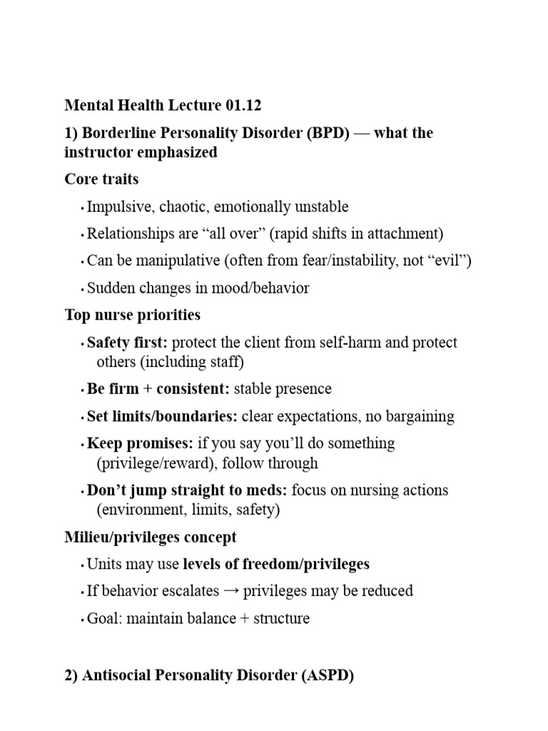 Mental Health Lecture 01.12 | PDF | Personality Disorder | Paranoia
