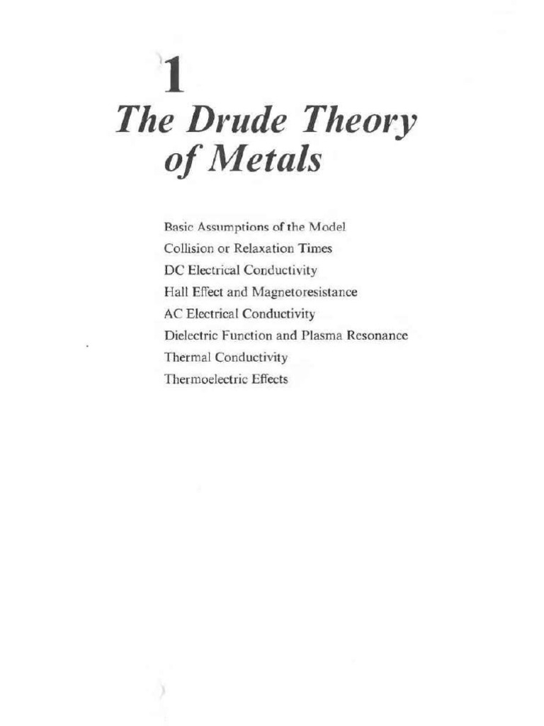 Ashcroft Mermin Chapter 1 Drude Model | PDF